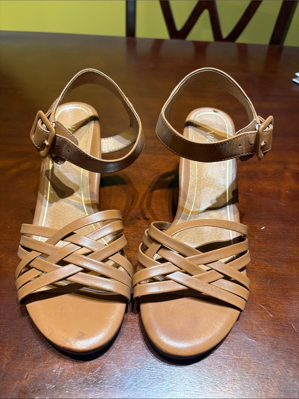 Vionic Brown Woven Ankle-Strap Wedge Sandals